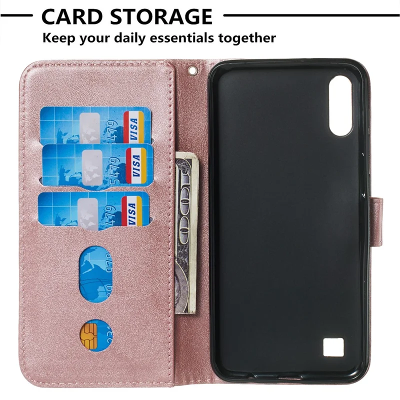 Zipper Pocket Wallet Stand Flip Leather Phone Case for Samsung Galaxy A10/Galaxy M10 - Rose Gold