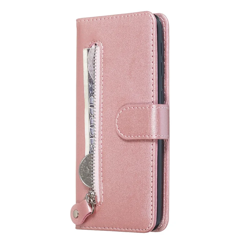Zipper Pocket Wallet Stand Flip Leather Phone Case for Samsung Galaxy A10/Galaxy M10 - Rose Gold