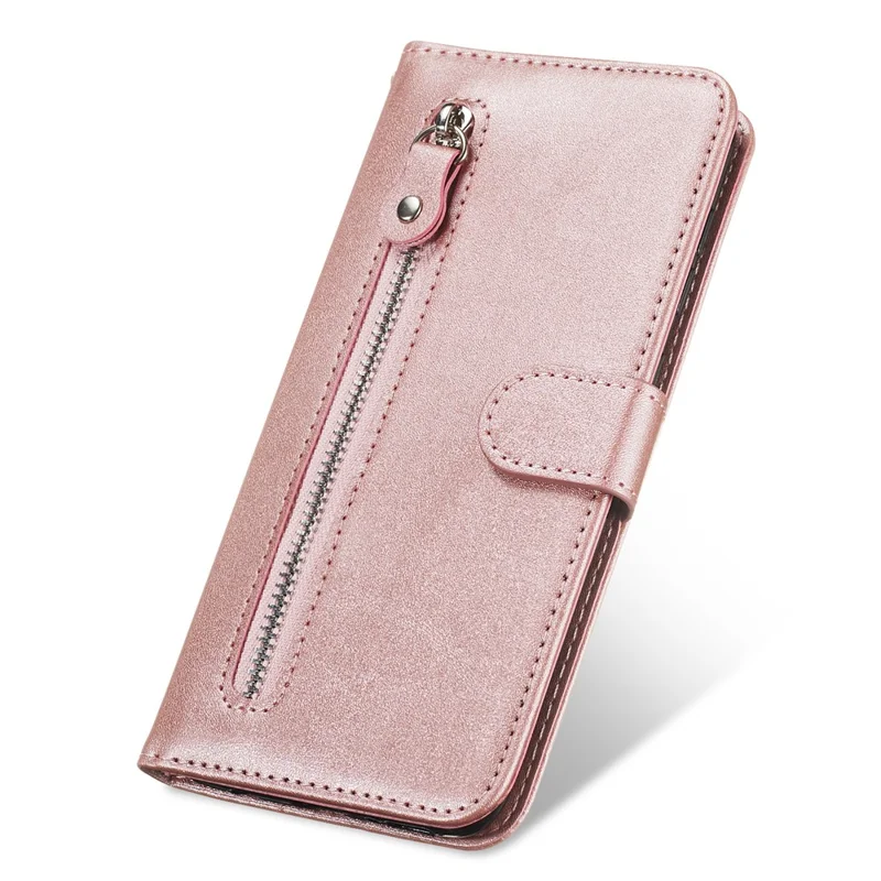 Zipper Pocket Wallet Stand Flip Leather Phone Case for Samsung Galaxy A10/Galaxy M10 - Rose Gold