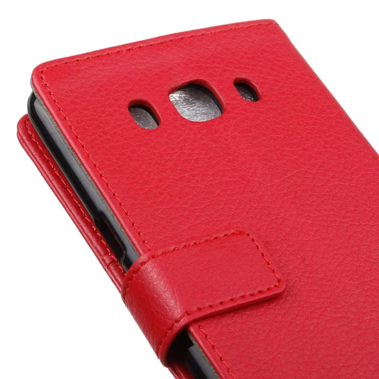 Litchi Texture Leather Wallet Stand Shell for Samsung Galaxy J5 (2016) - Red