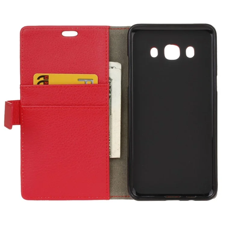 Litchi Texture Leather Wallet Stand Shell for Samsung Galaxy J5 (2016) - Red