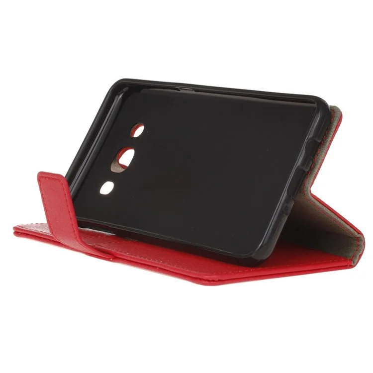 Litchi Texture Leather Wallet Stand Shell for Samsung Galaxy J5 (2016) - Red
