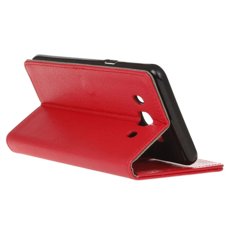 Litchi Texture Leather Wallet Stand Shell for Samsung Galaxy J5 (2016) - Red