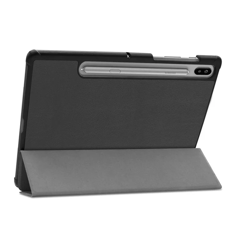 Estuche de Cuero de Soporte Tri-pliegio Estable Concha de Cubierta de Tableta Inteligente Para Samsung Galaxy Tab S6 T860 (Wi-Fi) / T865 (LTE) - Negro