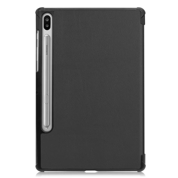 Estuche de Cuero de Soporte Tri-pliegio Estable Concha de Cubierta de Tableta Inteligente Para Samsung Galaxy Tab S6 T860 (Wi-Fi) / T865 (LTE) - Negro