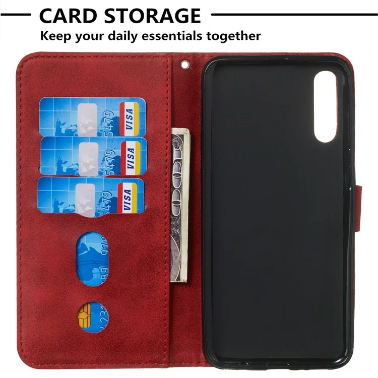 Zipper Pocket Wallet Stand Flip Leather Phone Cover for Samsung Galaxy A50/A50s/A30s - Red