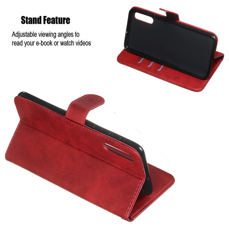 Carteira de Bolso com Zíper, Suporte e Capa de Couro para Samsung Galaxy A50/A50s/A30s - Vermelho