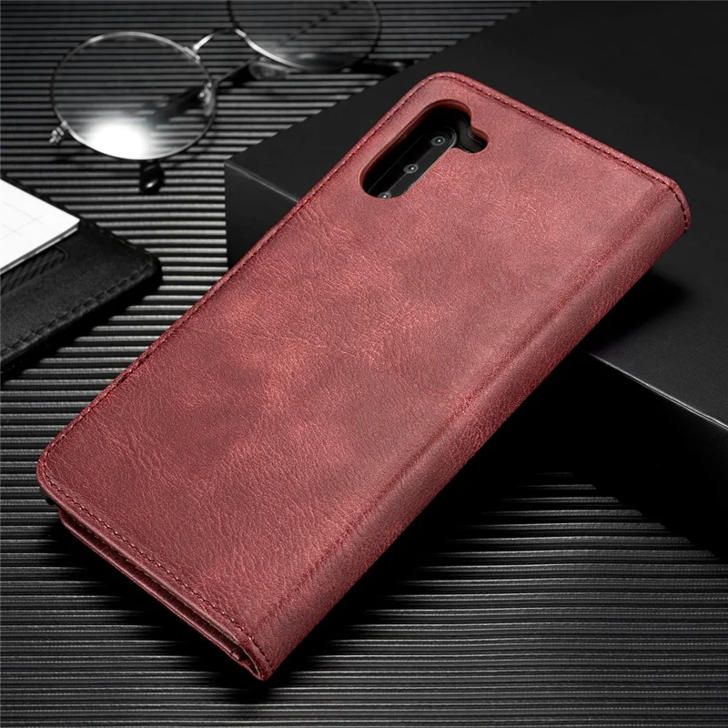 DG.MING Detachable Split Leather Wallet Cover + PC Hard Shell for Samsung Galaxy Note 10 / Note 10 5G - Red