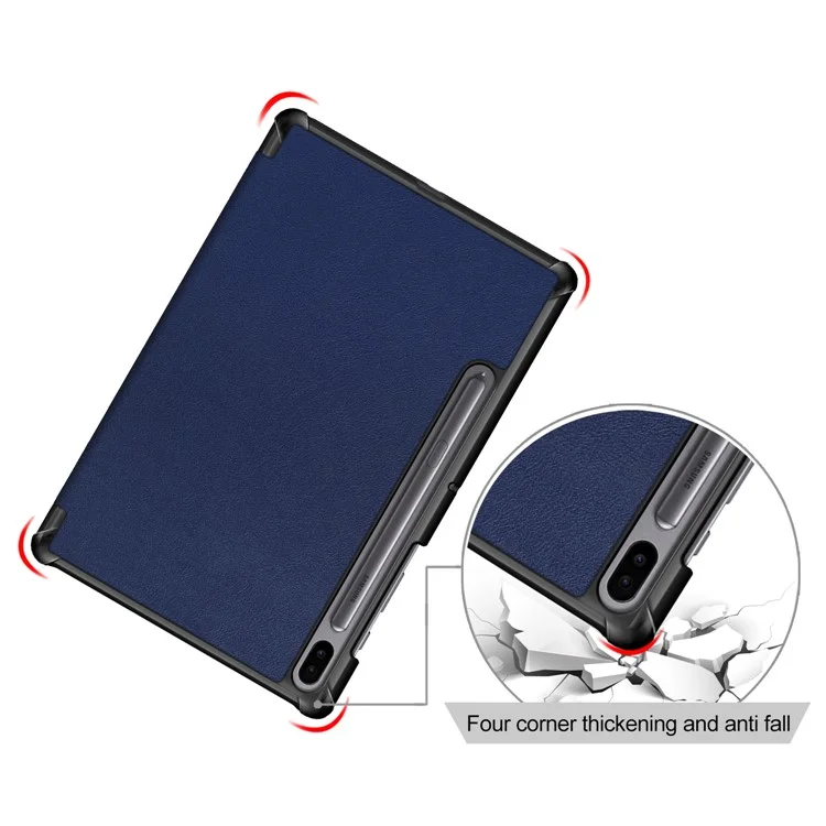 Capa Protetora para Samsung Galaxy Tab S6 T860/T865 Resistente a Arranhões em Couro PU Tri-fold Stand Smart Tablet Cover - Azul