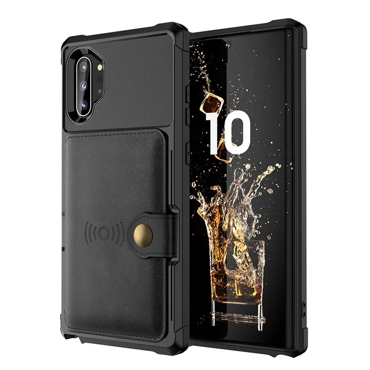 Für Samsung Galaxy Note 10 Plus/Note 10 Plus 5G PU-Leder beschichtete TPU-Brieftasche mit Ständer-Handyhülle (integriertes Magnetblech) - Schwarz