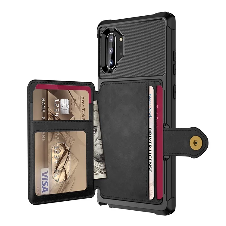 Für Samsung Galaxy Note 10 Plus/Note 10 Plus 5G PU-Leder beschichtete TPU-Brieftasche mit Ständer-Handyhülle (integriertes Magnetblech) - Schwarz