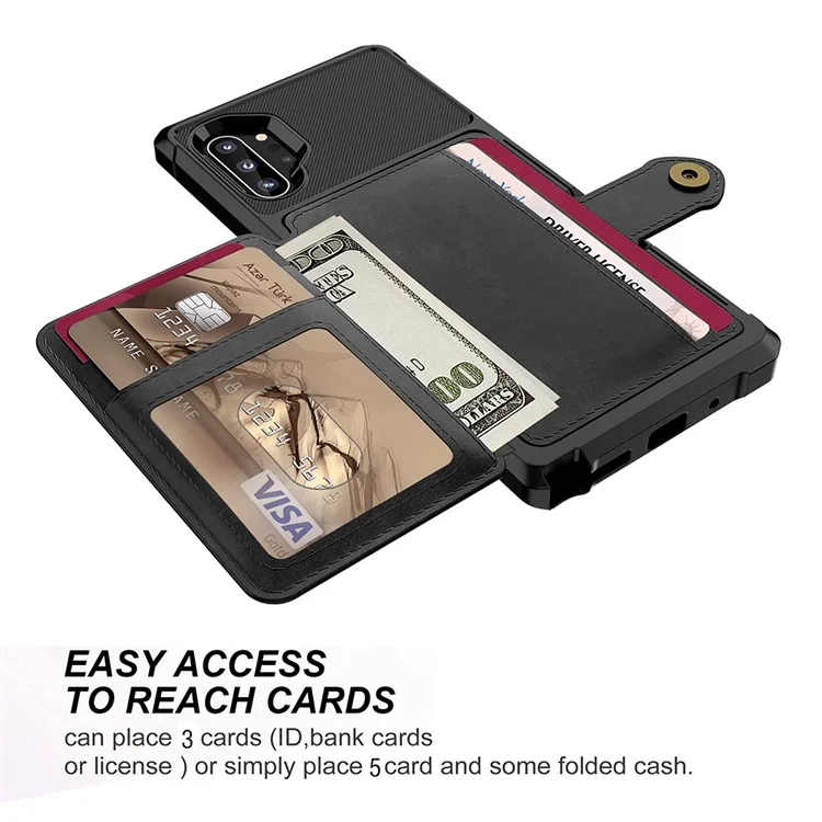Für Samsung Galaxy Note 10 Plus/Note 10 Plus 5G PU-Leder beschichtete TPU-Brieftasche mit Ständer-Handyhülle (integriertes Magnetblech) - Schwarz