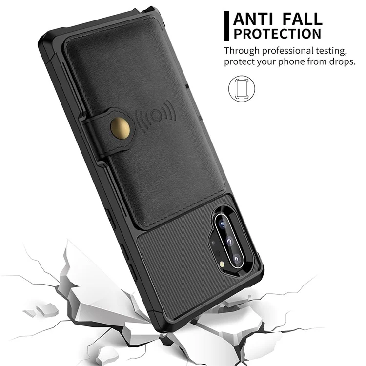 Für Samsung Galaxy Note 10 Plus/Note 10 Plus 5G PU-Leder beschichtete TPU-Brieftasche mit Ständer-Handyhülle (integriertes Magnetblech) - Schwarz