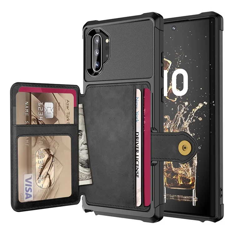 Für Samsung Galaxy Note 10 Plus/Note 10 Plus 5G PU-Leder beschichtete TPU-Brieftasche mit Ständer-Handyhülle (integriertes Magnetblech) - Schwarz