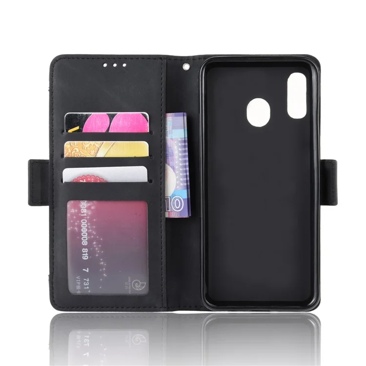 Leather Wallet Cell Casing Cover with Multiple Card Slots for Samsung Galaxy A20e - Black