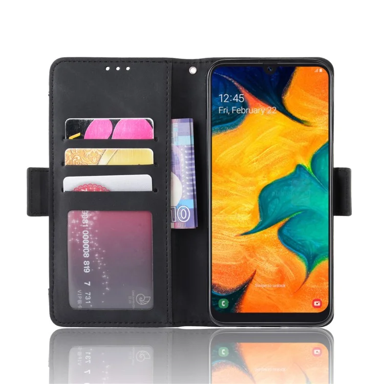 Leather Wallet Cell Casing Cover with Multiple Card Slots for Samsung Galaxy A20e - Black