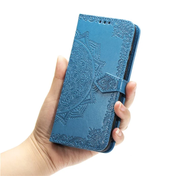 Bedruckte Hälfte Mandala Blume Lederabdeckung Für Samsung Galaxy A50 / A50S / A30s - Blau