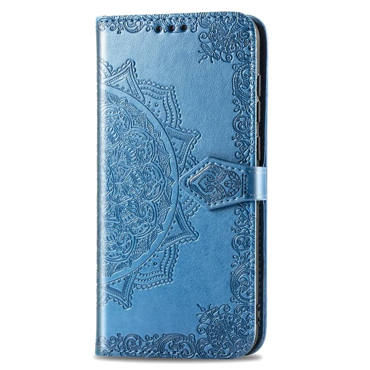 Cobertura De Couro De Flor De Meia Mandala Impresso Para Samsung Galaxy A50 / A50s / A30s - Azul