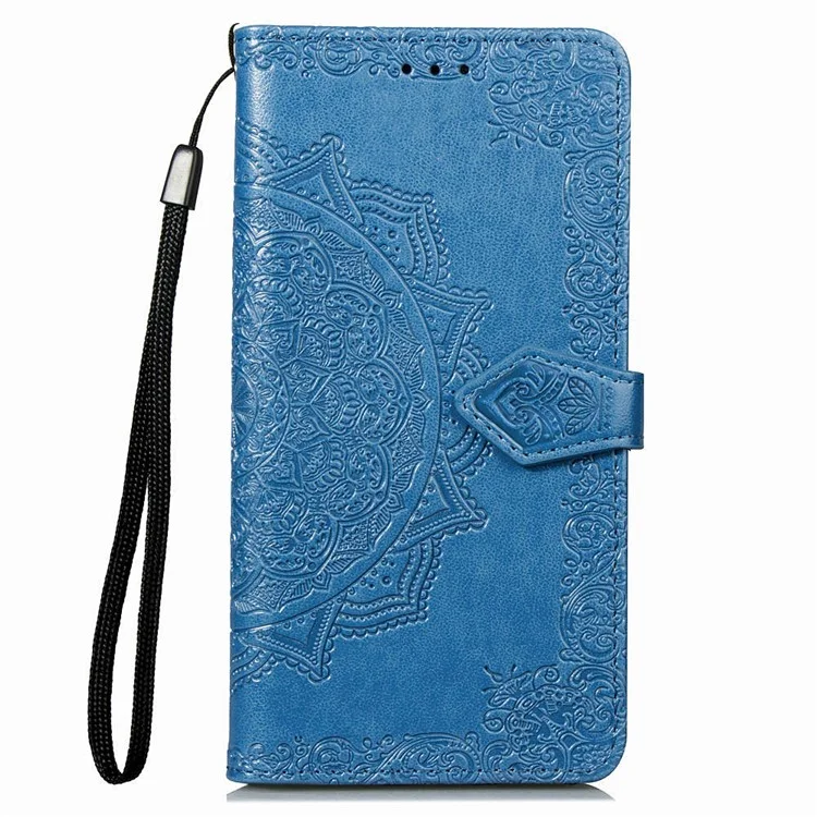 Portafoglio in pelle con stampa a rilievo Mandala Flower per Samsung Galaxy S10 - Blu