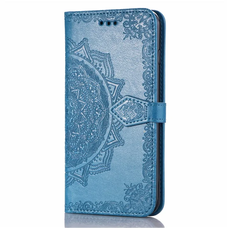 Portafoglio in pelle con stampa a rilievo Mandala Flower per Samsung Galaxy S10 - Blu