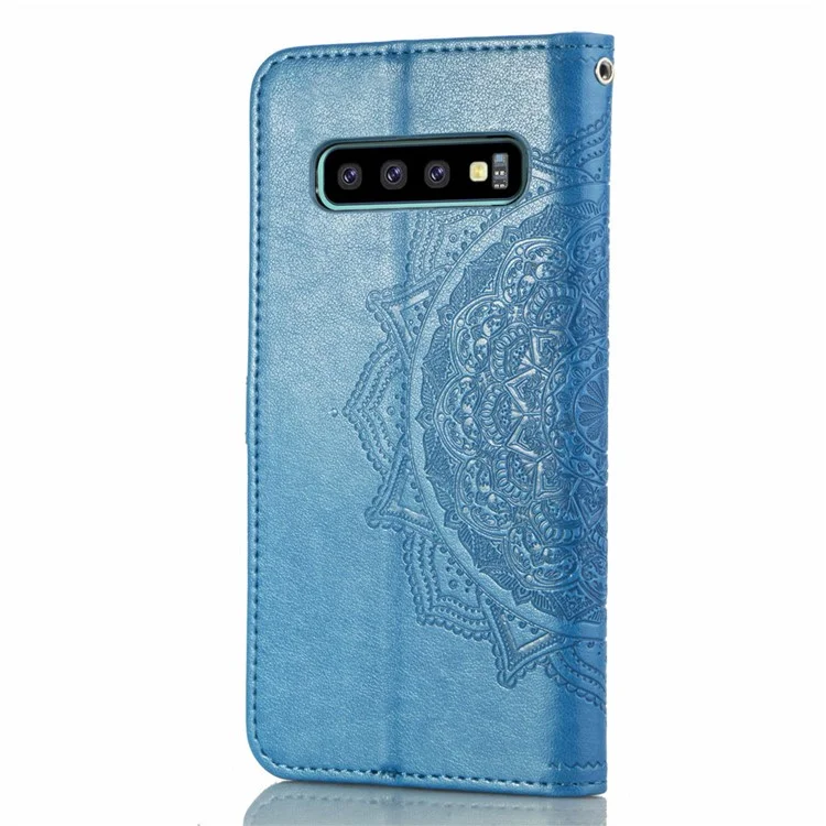 Portafoglio in pelle con stampa a rilievo Mandala Flower per Samsung Galaxy S10 - Blu