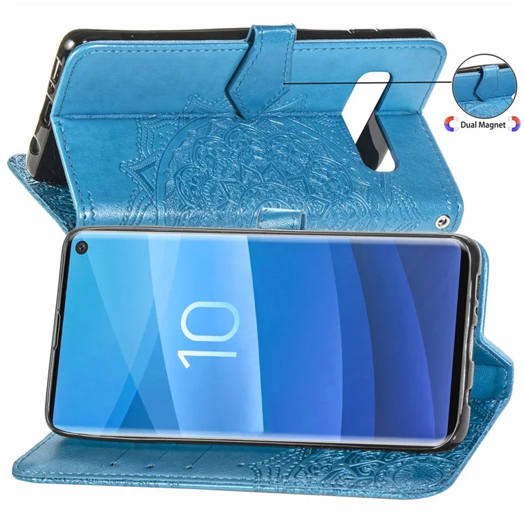 Portafoglio in pelle con stampa a rilievo Mandala Flower per Samsung Galaxy S10 - Blu