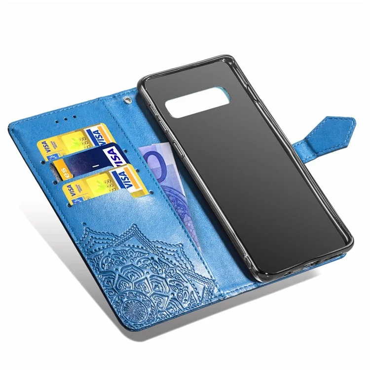 Portafoglio in pelle con stampa a rilievo Mandala Flower per Samsung Galaxy S10 - Blu