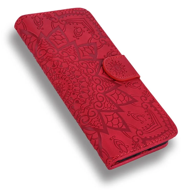 Imprint Mandala Flower Stand Wallet Leather Case Shell Cover for Samsung Galaxy A50/A50s/A30s - Red