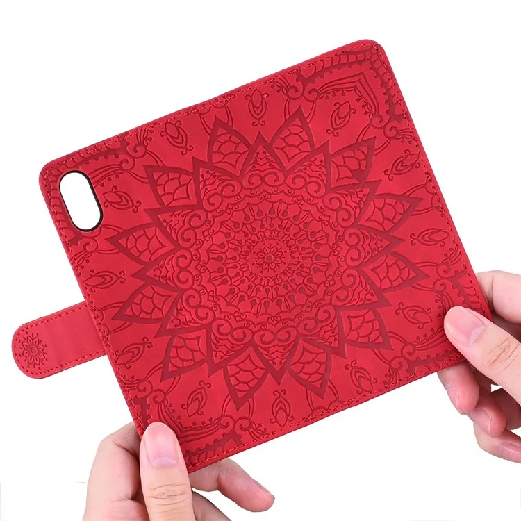 Imprint Mandala Flower Stand Wallet Leather Case Shell Cover for Samsung Galaxy A50/A50s/A30s - Red