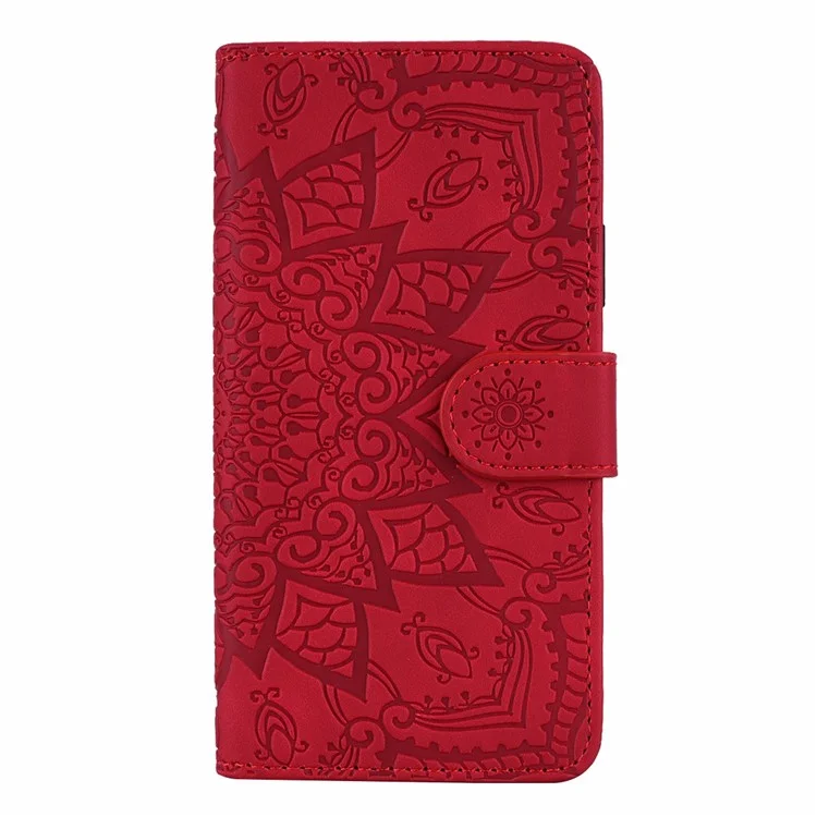 Imprint Mandala Flower Stand Wallet Leather Case Shell Cover for Samsung Galaxy A50/A50s/A30s - Red