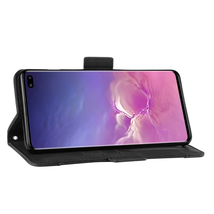 Soporte de Billetera de Cuero Cubierta de Cubierta Del Teléfono Celular Para Samsung Galaxy S10 Plus - Negro