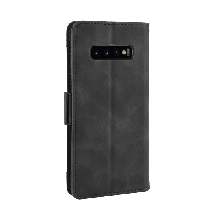 Leather Wallet Stand Cell Phone Cover Casing for Samsung Galaxy S10 Plus - Black