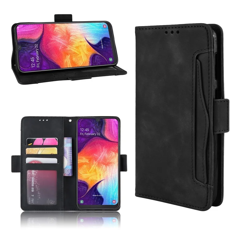 For Samsung Galaxy A50/A50s/A30s Leather Wallet Cell Phone Cover Case with Stand - Black