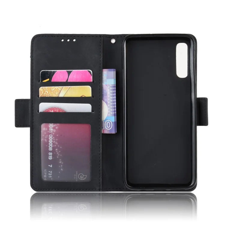 For Samsung Galaxy A50/A50s/A30s Leather Wallet Cell Phone Cover Case with Stand - Black