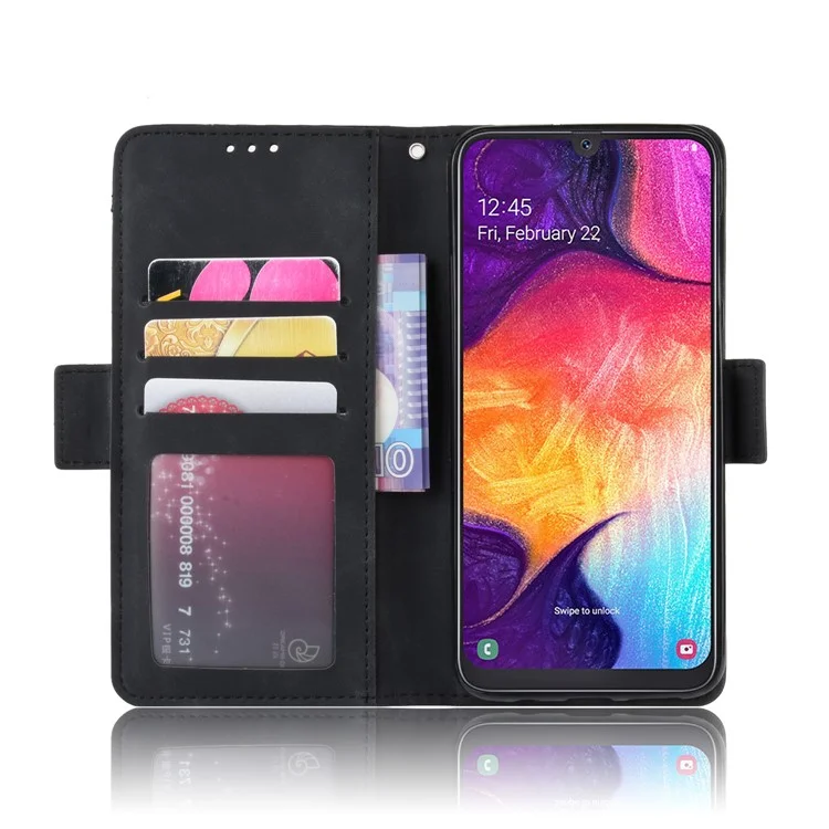 For Samsung Galaxy A50/A50s/A30s Leather Wallet Cell Phone Cover Case with Stand - Black