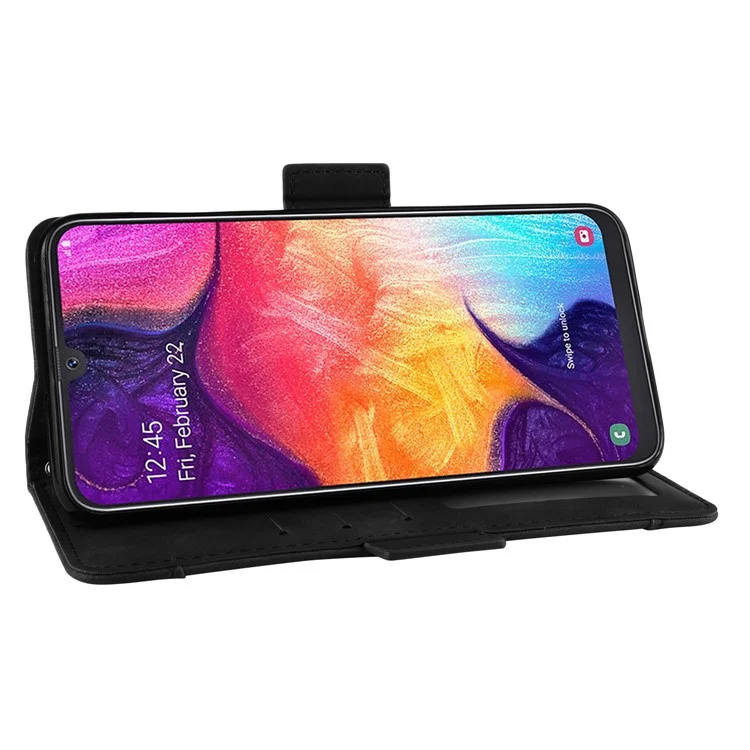 For Samsung Galaxy A50/A50s/A30s Leather Wallet Cell Phone Cover Case with Stand - Black