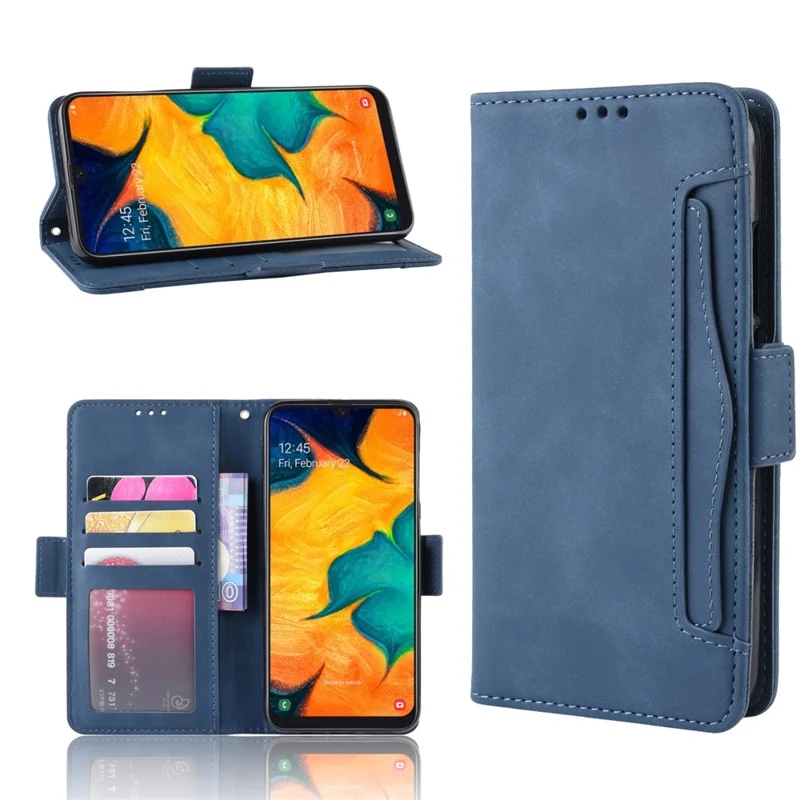 Leather Mobile Phone Cover Case with Multiple Card Slots for Samsung Galaxy A40 - Blue