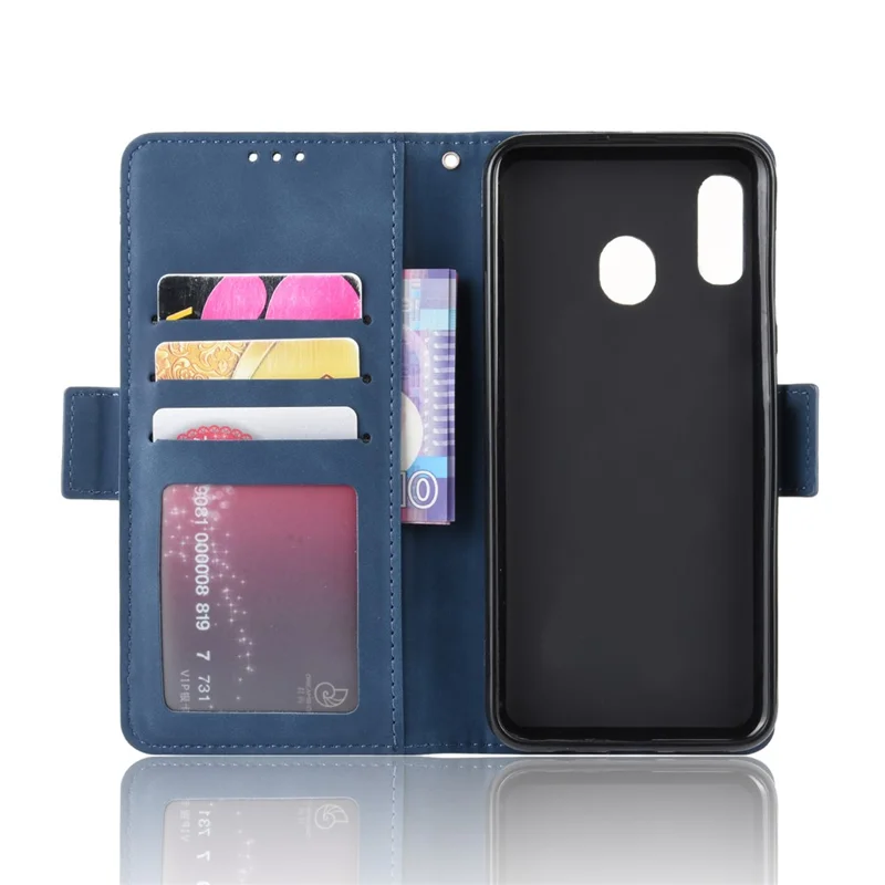 Leather Mobile Phone Cover Case with Multiple Card Slots for Samsung Galaxy A40 - Blue