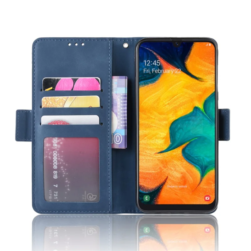 Leather Mobile Phone Cover Case with Multiple Card Slots for Samsung Galaxy A40 - Blue