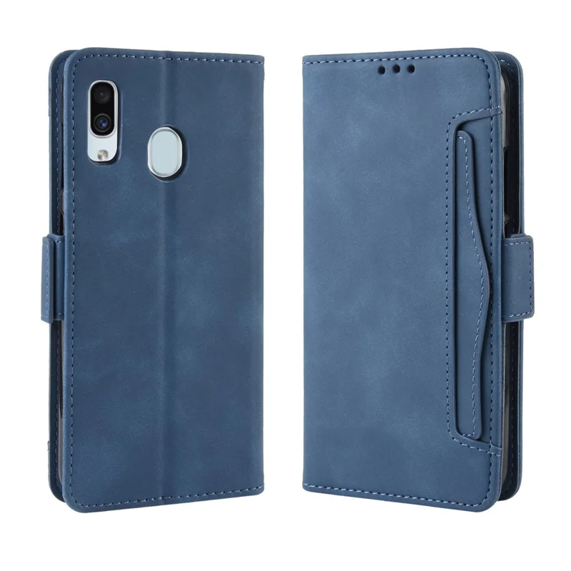 Leather Mobile Phone Cover Case with Multiple Card Slots for Samsung Galaxy A40 - Blue
