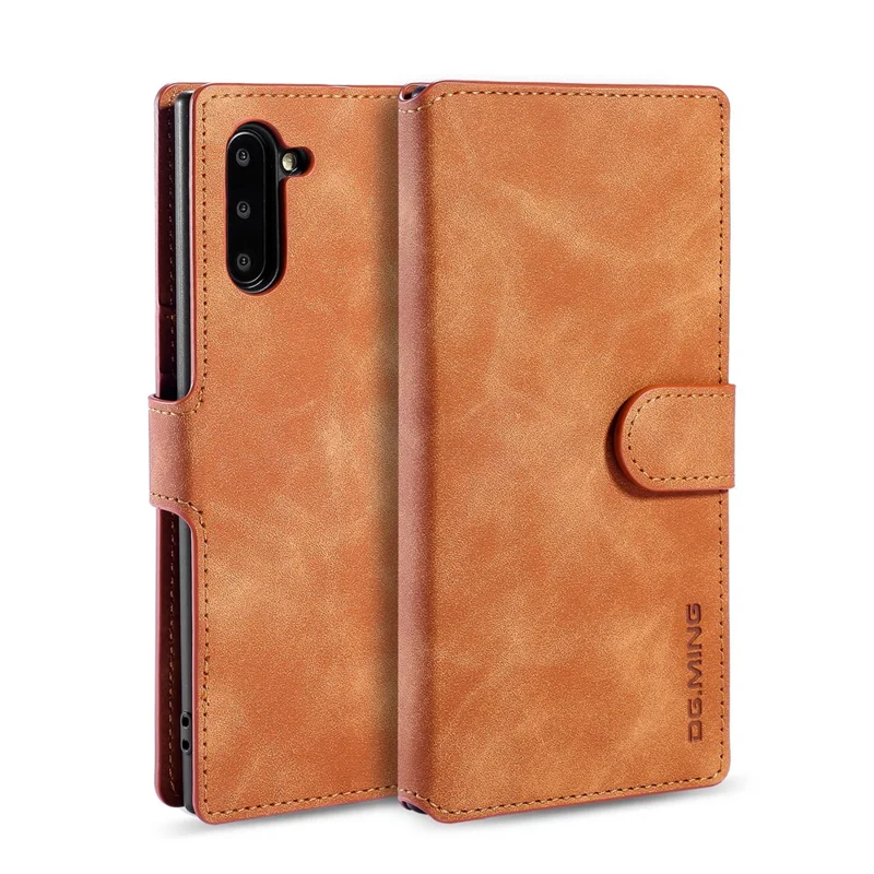 DG.MING Retro Style Leather Wallet Stand Case for Samsung Galaxy Note 10/Note 10 5G -  Brown