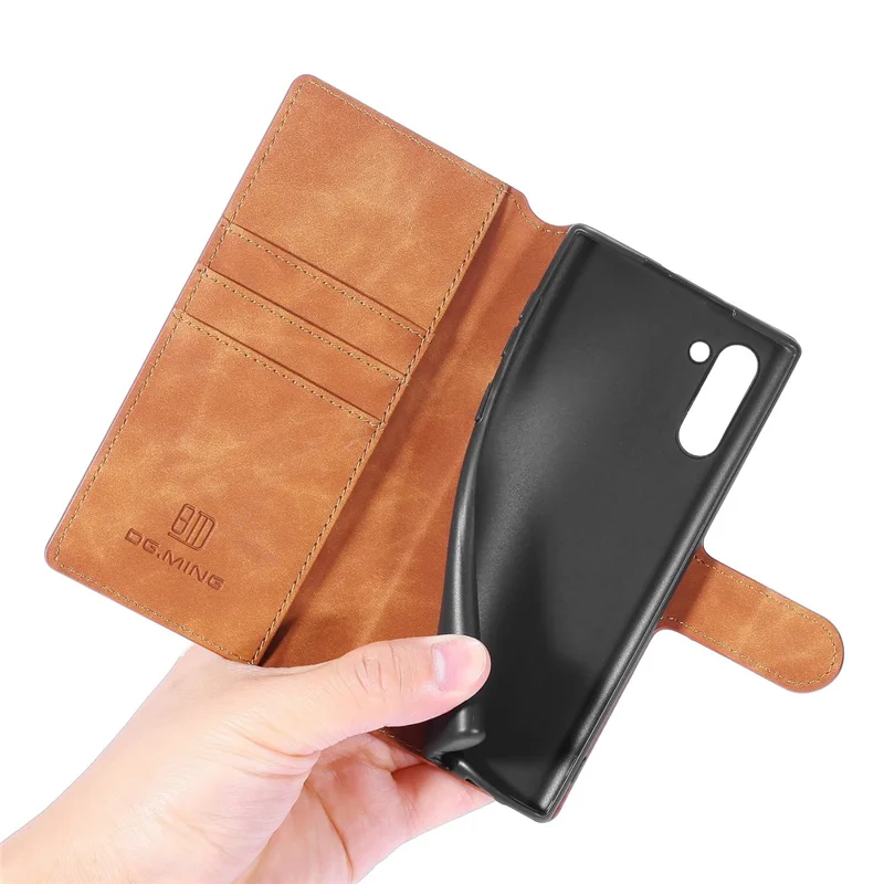 DG.MING Retro Style Leather Wallet Stand Case for Samsung Galaxy Note 10/Note 10 5G -  Brown