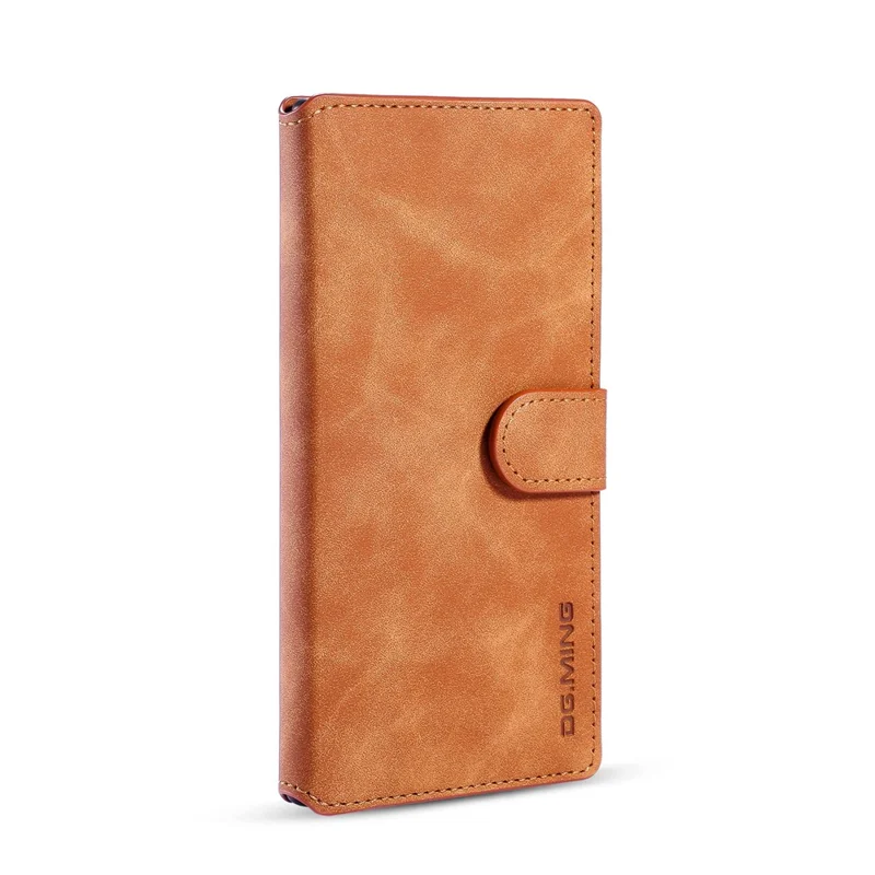 DG.MING Retro Style Leather Wallet Stand Case for Samsung Galaxy Note 10/Note 10 5G -  Brown