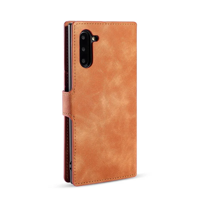 DG.MING Retro Style Leather Wallet Stand Case for Samsung Galaxy Note 10/Note 10 5G -  Brown
