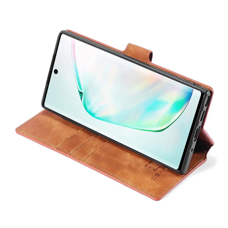 DG.MING Retro Style Leather Wallet Stand Case for Samsung Galaxy Note 10/Note 10 5G -  Brown