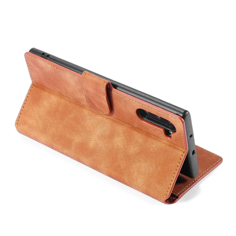 DG.MING Retro Style Leather Wallet Stand Case for Samsung Galaxy Note 10/Note 10 5G -  Brown