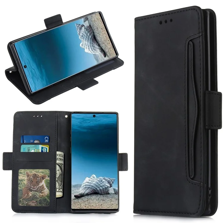 Capa de Telefone da Carteira de Couro Com Vários Slots de Cartão Para o Samsung Galaxy Note 10 Mais 5G/10 Plus - Preto