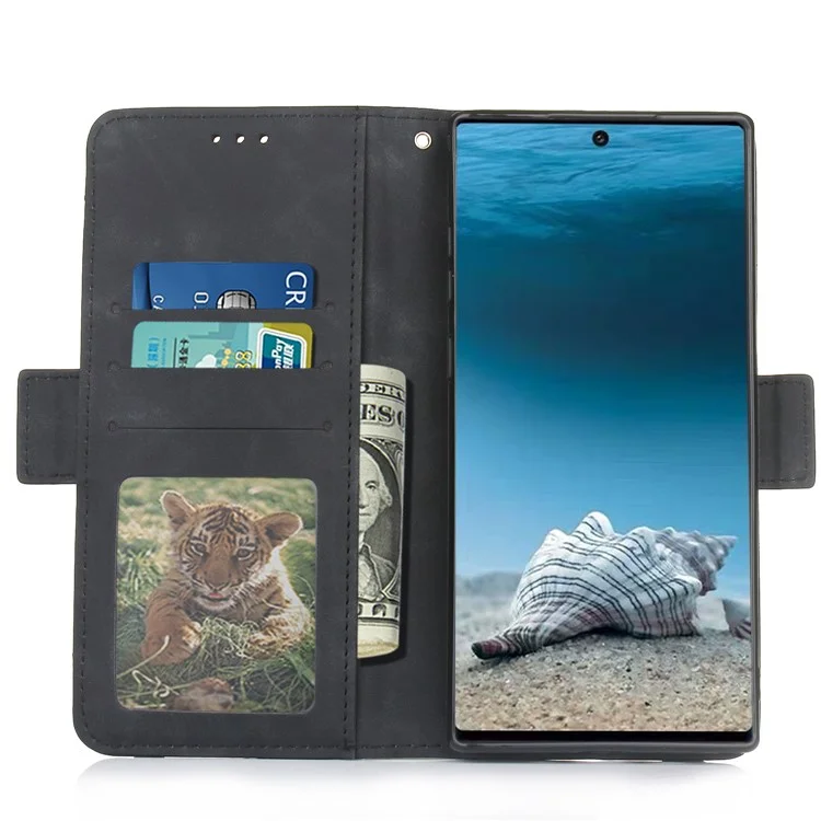 Leather Wallet Stand Phone Cover with Multiple Card Slots for Samsung Galaxy Note 10 Plus 5G/10 Plus - Black