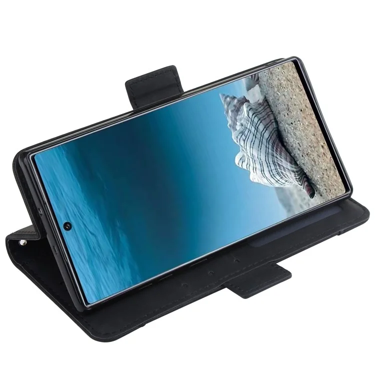 Leather Wallet Stand Phone Cover with Multiple Card Slots for Samsung Galaxy Note 10 Plus 5G/10 Plus - Black