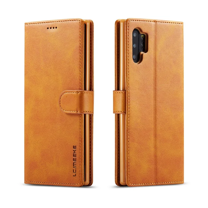 LC.IMEEKE PU Leather Protective Flip Wallet Casing for Samsung Galaxy Note 10 Plus/Note 10 Plus 5G - Brown